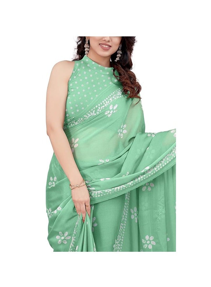 Women's Latest Chiffon Batik Printed Saree with Blouse Piece