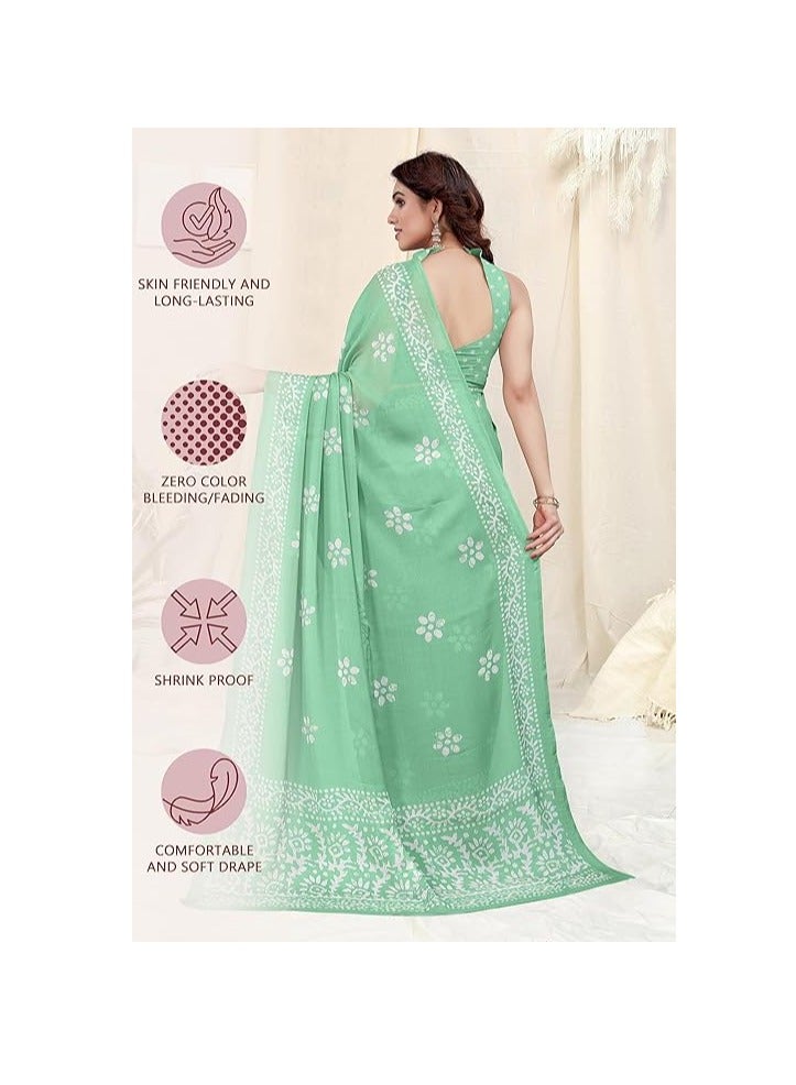 Women's Latest Chiffon Batik Printed Saree with Blouse Piece