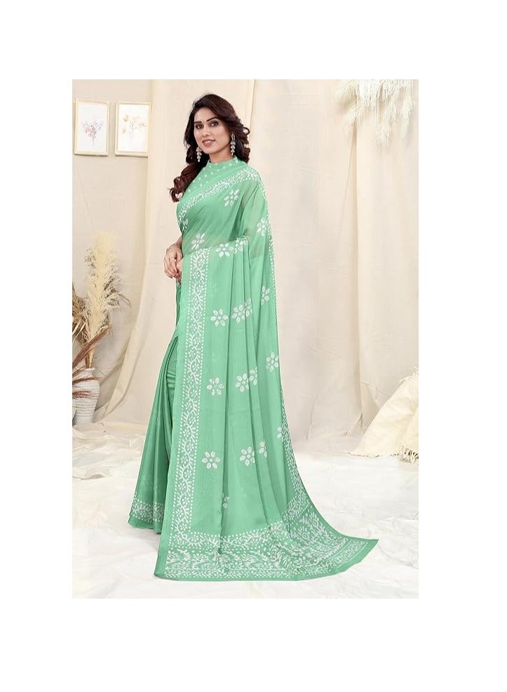 Women's Latest Chiffon Batik Printed Saree with Blouse Piece