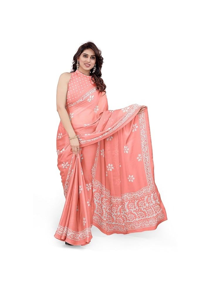 Women's Latest Chiffon Batik Printed Saree with Blouse Piece