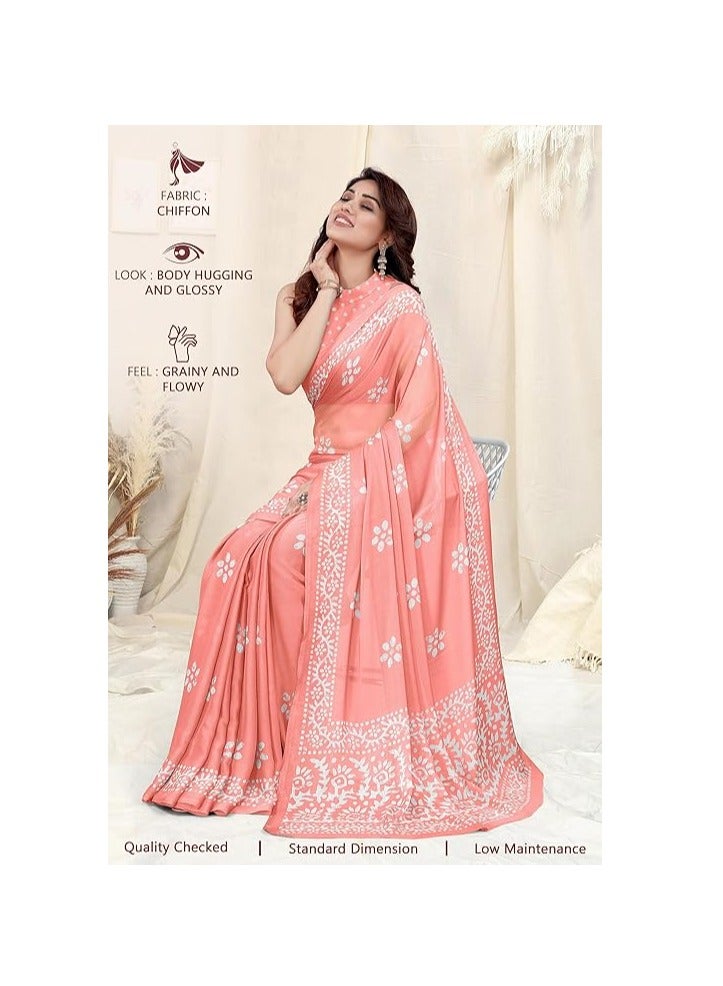 Women's Latest Chiffon Batik Printed Saree with Blouse Piece