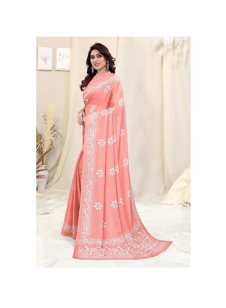Women's Latest Chiffon Batik Printed Saree with Blouse Piece