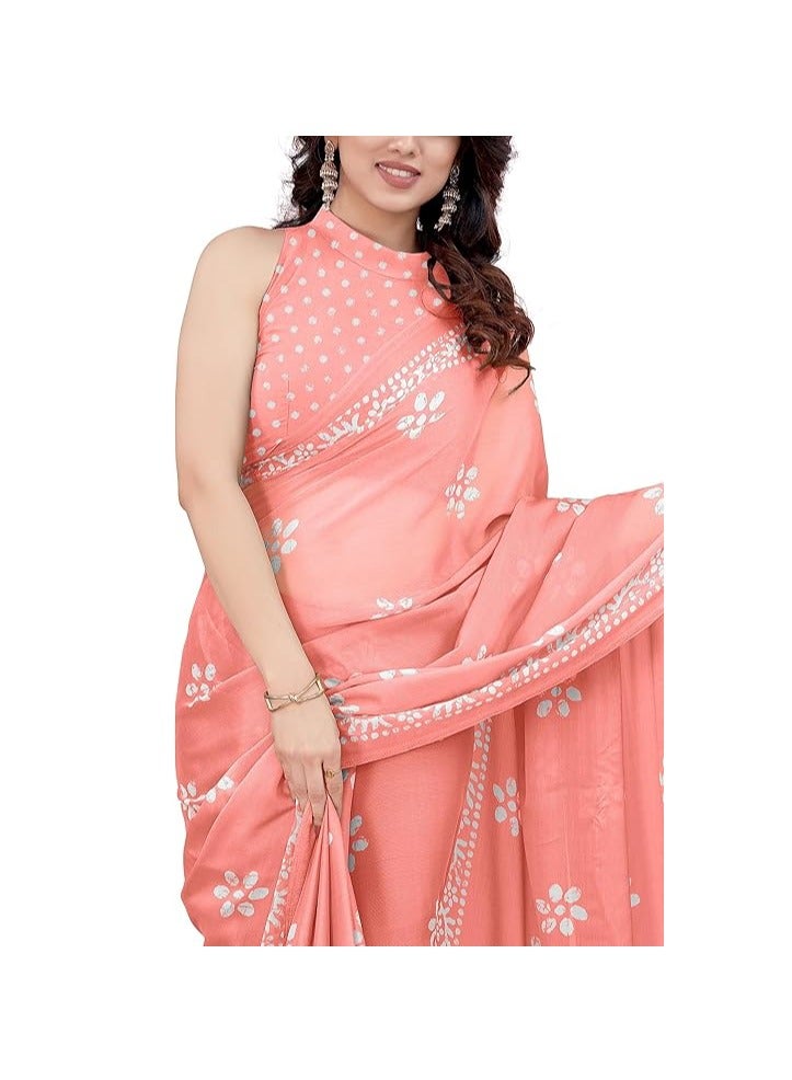 Women's Latest Chiffon Batik Printed Saree with Blouse Piece