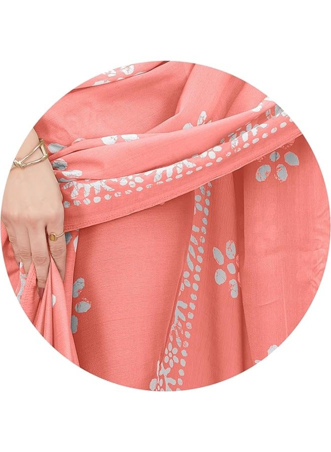 Women's Latest Chiffon Batik Printed Saree with Blouse Piece