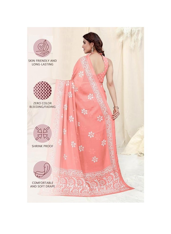 Women's Latest Chiffon Batik Printed Saree with Blouse Piece