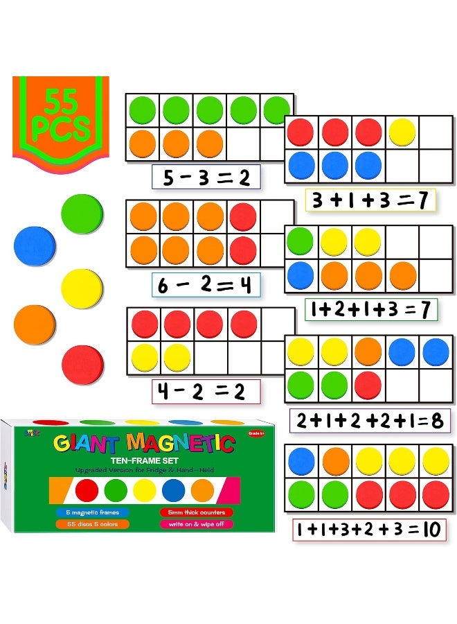 Magnetic Ten-Frame Set, Including 5 Frames (No Hollowed Out) And 55 Colorful Discs