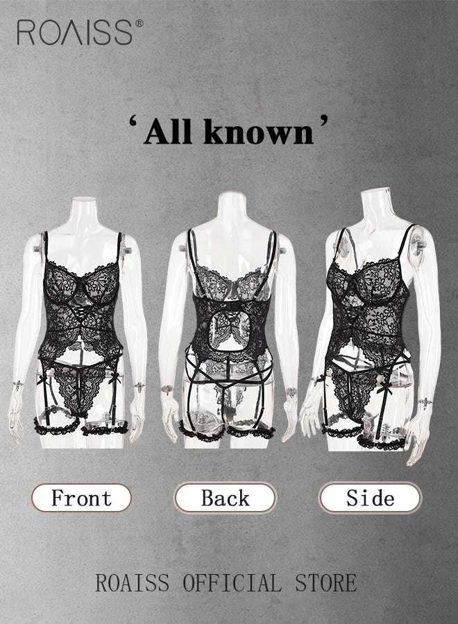 Women's Underwear Lace Hollow Splicing Lingerie Suit for Women Ladies One Piece V Neck Nightwear with Garter