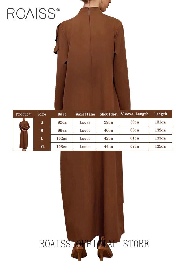 Women's Long Sleeved Long Dress Simple Solid Color Standing Collar A Word Ruffle Trim Dress for Laides Formal  Ramadan Eid al-Adha Gift for Lover Wife