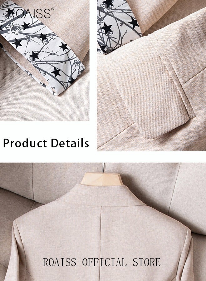 Women's White Suits with Scarf Long Sleeve Blazer Office Women's Wear Thin Casual Design Women's Blazers Lapel Long Sleeve Button Casual Business Jacket