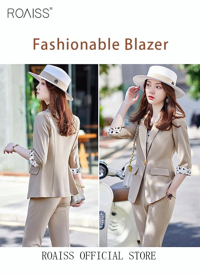 Women's White Suits with Scarf Long Sleeve Blazer Office Women's Wear Thin Casual Design Women's Blazers Lapel Long Sleeve Button Casual Business Jacket