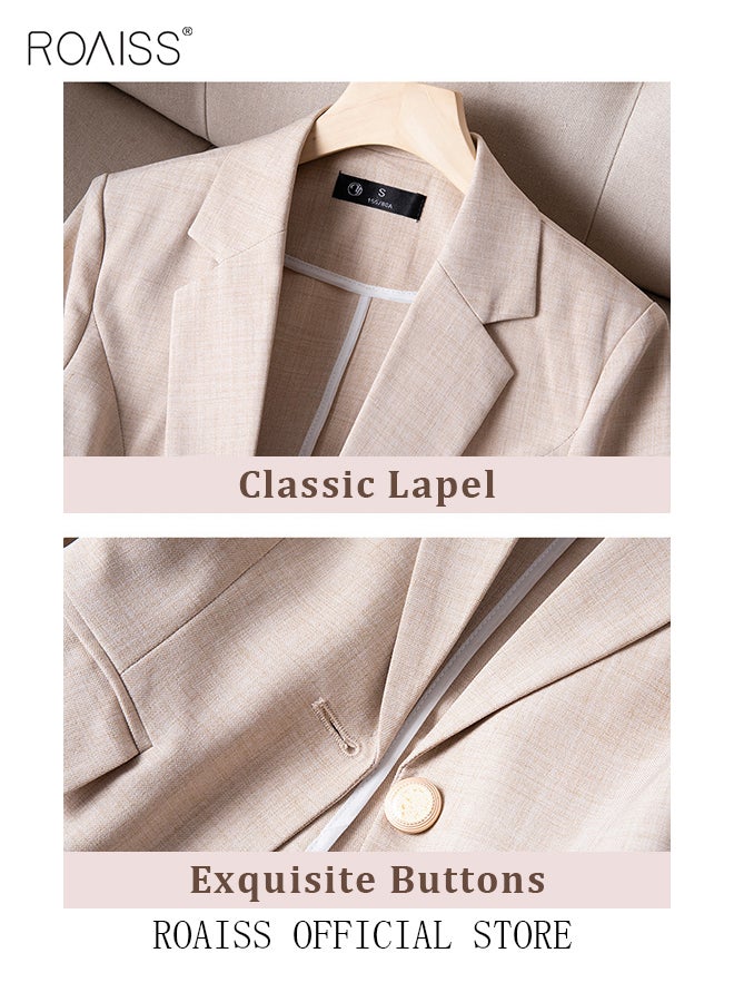 Women's White Suits with Scarf Long Sleeve Blazer Office Women's Wear Thin Casual Design Women's Blazers Lapel Long Sleeve Button Casual Business Jacket
