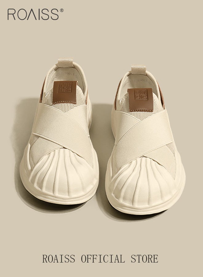 Women Chunky Sole Canvas Shoes Thick Soled Shell Toe Dissolving Sneakers Perfect for Casual White Shoe Style and Everyday Leisure