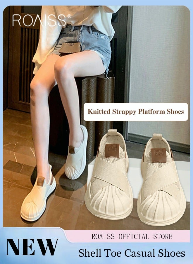 Women Chunky Sole Canvas Shoes Thick Soled Shell Toe Dissolving Sneakers Perfect for Casual White Shoe Style and Everyday Leisure