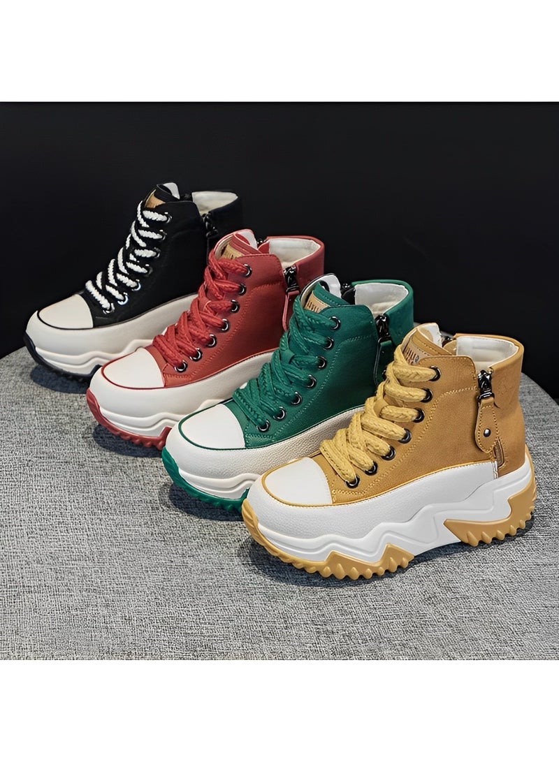 Women's Chunky Sneakers Classic High Tops Canvas Shoes Casual Tennis Shoes Height Increasing  Shoes with Stabilizing Support