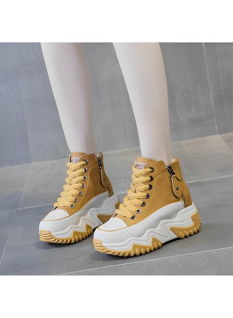 Women's Chunky Sneakers Classic High Tops Canvas Shoes Casual Tennis Shoes Height Increasing  Shoes with Stabilizing Support