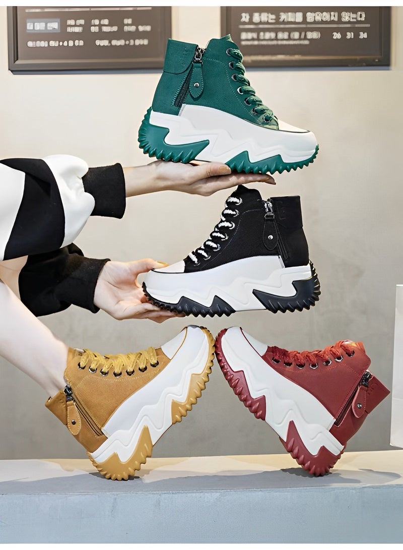 Women's Chunky Sneakers Classic High Tops Canvas Shoes Casual Tennis Shoes Height Increasing  Shoes with Stabilizing Support