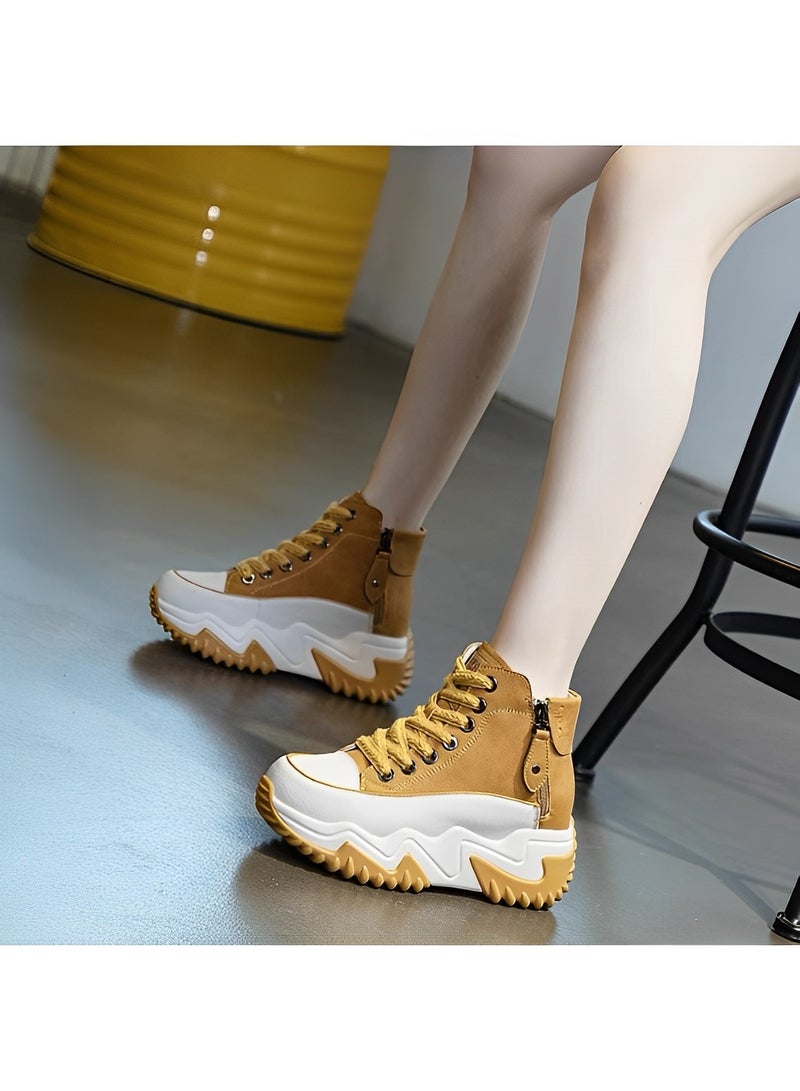 Women's Chunky Sneakers Classic High Tops Canvas Shoes Casual Tennis Shoes Height Increasing  Shoes with Stabilizing Support