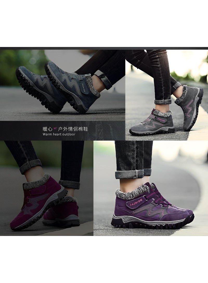 Women's Snow Boots Winter Thermal Villi Leather Platform Shoes with Warm Lining & Anti-slip Sole Hiking Shoes