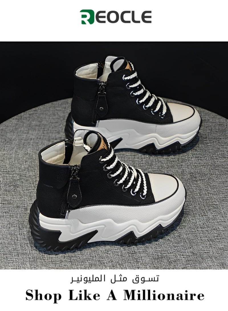 Women's Chunky Sneakers Classic High Tops Canvas Shoes Casual Tennis Shoes Height Increasing  Shoes with Stabilizing Support