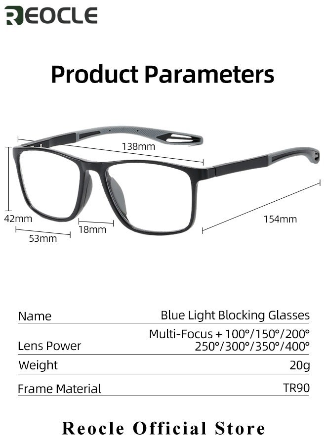 Progressive Multifocus Reading Glasses Flexible Lightweight TR90 Frame Blue Light Blocking Computer Readers for Women and Men