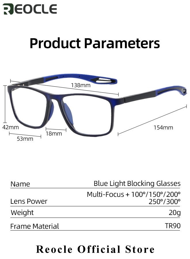 Progressive Multifocus Reading Glasses Flexible Lightweight TR90 Frame Blue Light Blocking Computer Readers for Women and Men