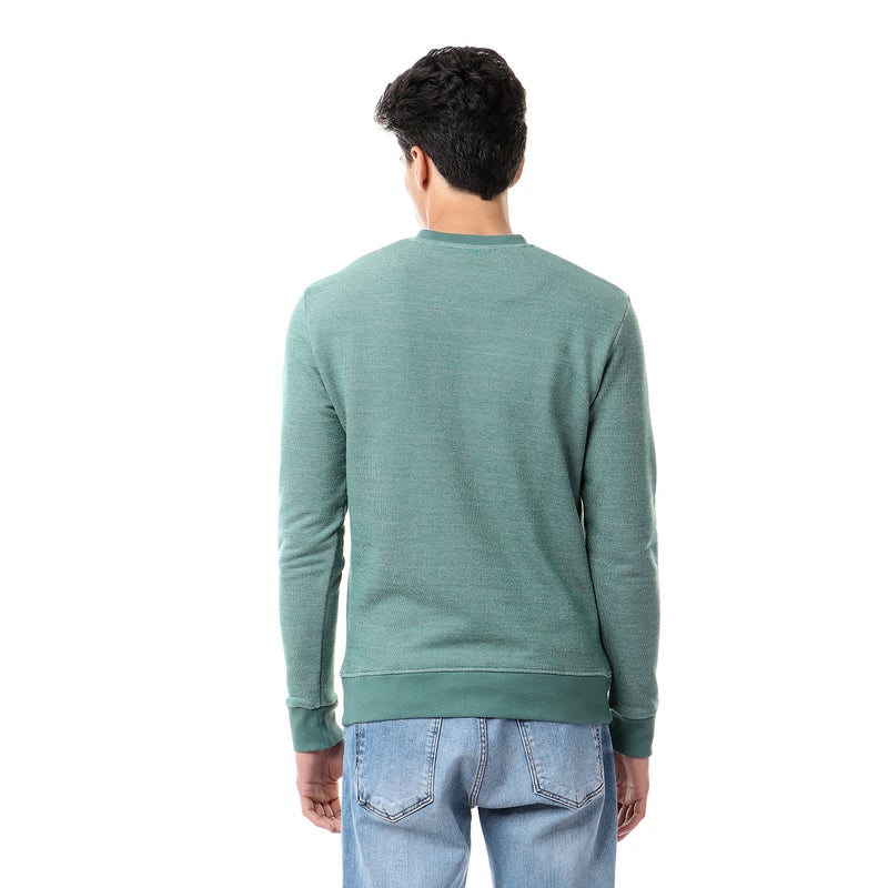Cotton V-Neck Long Sleeve Pullover Green