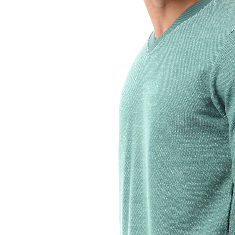 Cotton V-Neck Long Sleeve Pullover Green