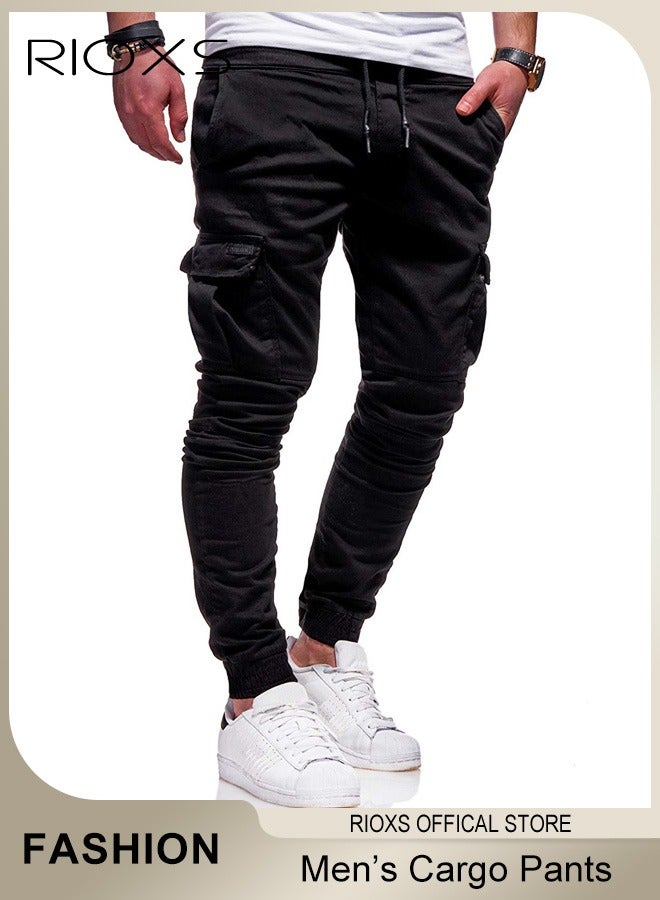 Men's Cargo Pants, Baggy Fit Tapered Cargo Pants For Men, Casual Sports Trousers, Drawstring Athletic Pants For Running Jogging Workout, Tactical Pantalones Cargo, Mens Cargo Pants, Multi Pocket Stretch Sweatpants