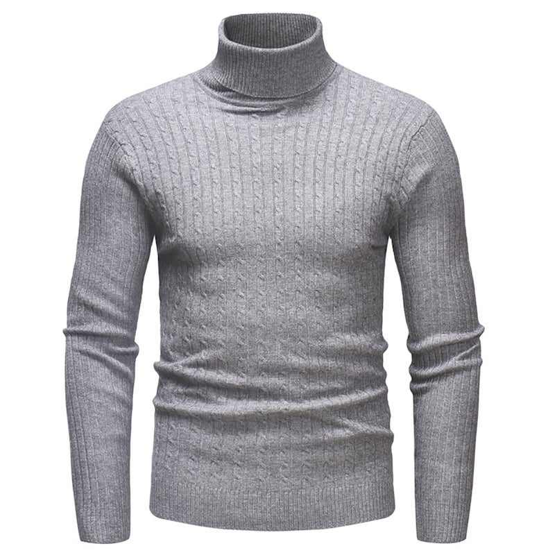 Autumn Winter Casual Long Sleeved Turtleneck Sweater Top Dark Gray