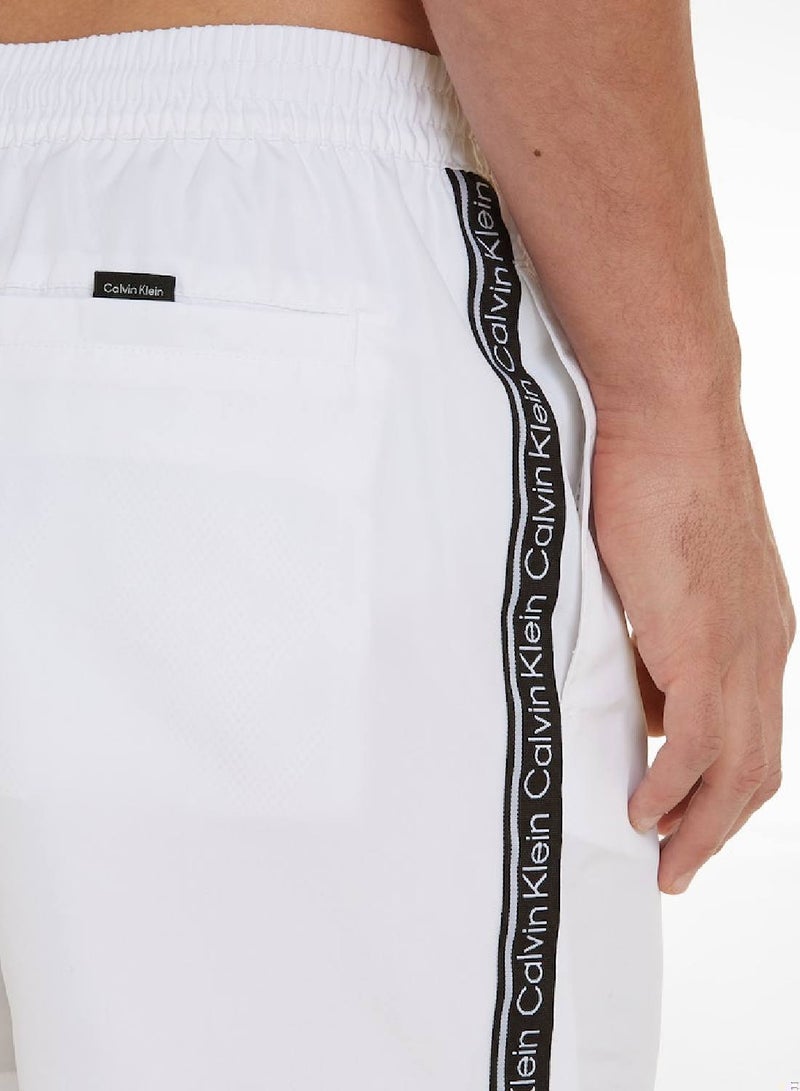 Calvin Klein Men's Swim Shorts - Medium Drawstring - Swimwear - Polyester , White