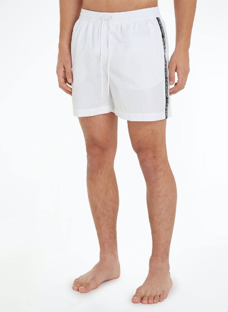 Calvin Klein Men's Swim Shorts - Medium Drawstring - Swimwear - Polyester , White