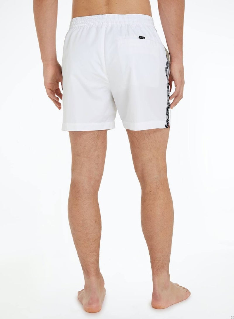 Calvin Klein Men's Swim Shorts - Medium Drawstring - Swimwear - Polyester , White