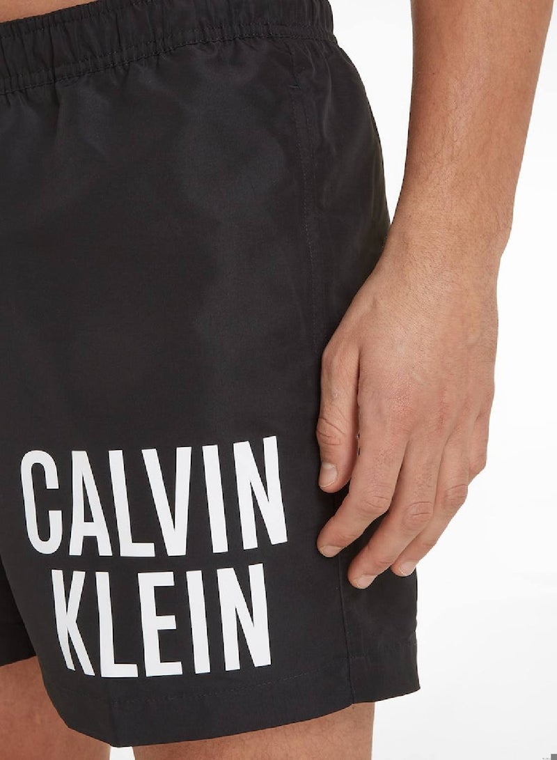 Calvin Klein Men's Swim Shorts - Medium Drawstring - Swimwear - Polyester , Black