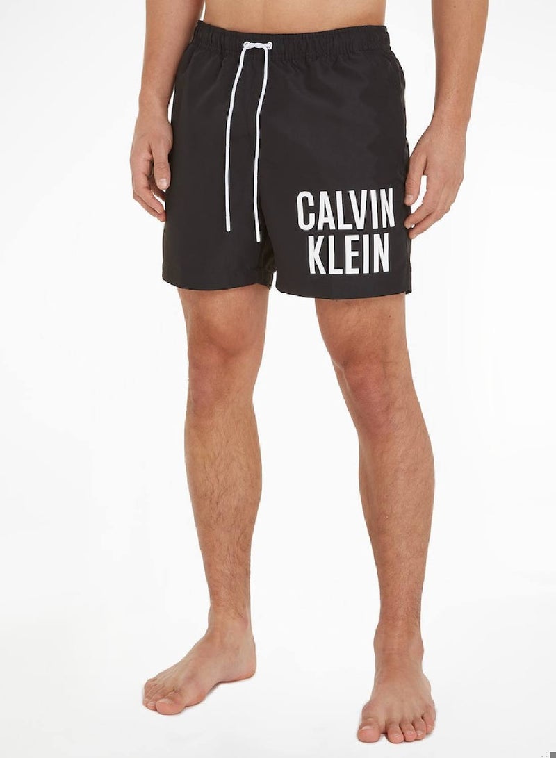 Calvin Klein Men's Swim Shorts - Medium Drawstring - Swimwear - Polyester , Black