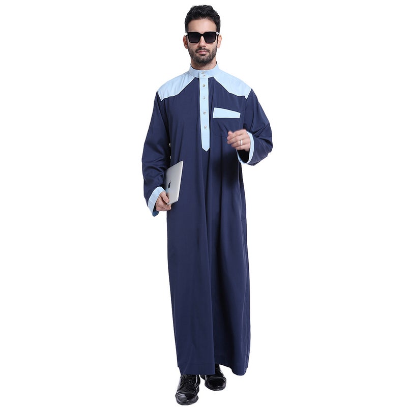 Casual Wear Round Neck National Costume Robe Blue