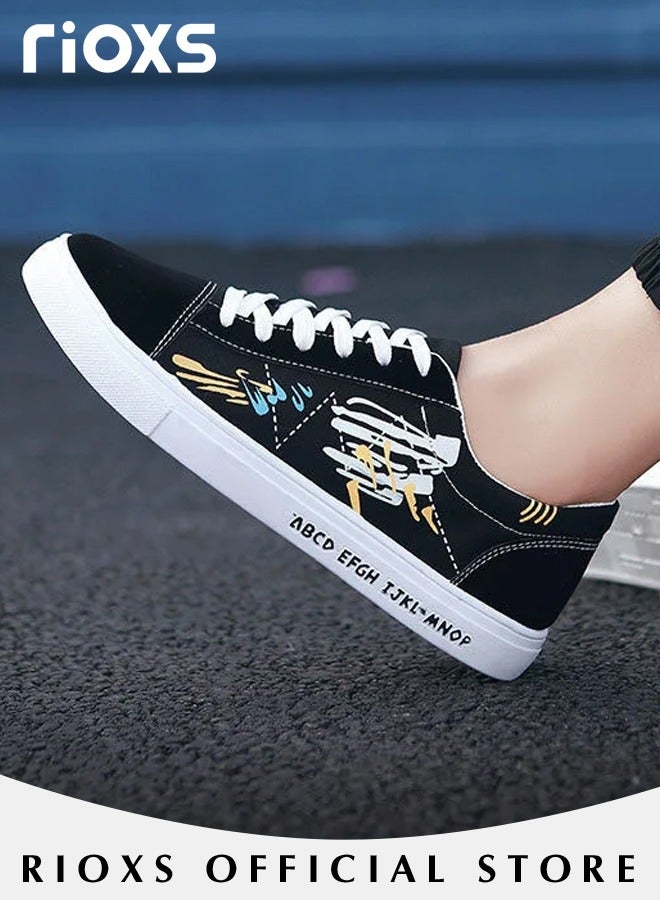 Men's Casual Canvas Low Top Sneakers, High-quality Lace Up Lightweight Breathable Shoes, Fashionable Comfortable Flat Shoes with Non-slip Sole, Sporty Outdoor Trainers, Suitable for Various Activities