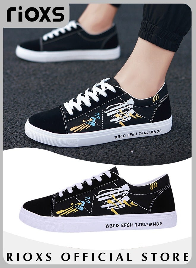 Men's Casual Canvas Low Top Sneakers, High-quality Lace Up Lightweight Breathable Shoes, Fashionable Comfortable Flat Shoes with Non-slip Sole, Sporty Outdoor Trainers, Suitable for Various Activities