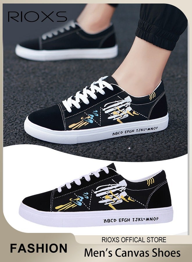 Men's Casual Canvas Low Top Sneakers, High-quality Lace Up Lightweight Breathable Shoes, Fashionable Comfortable Flat Shoes with Non-slip Sole, Sporty Outdoor Trainers, Suitable for Various Activities