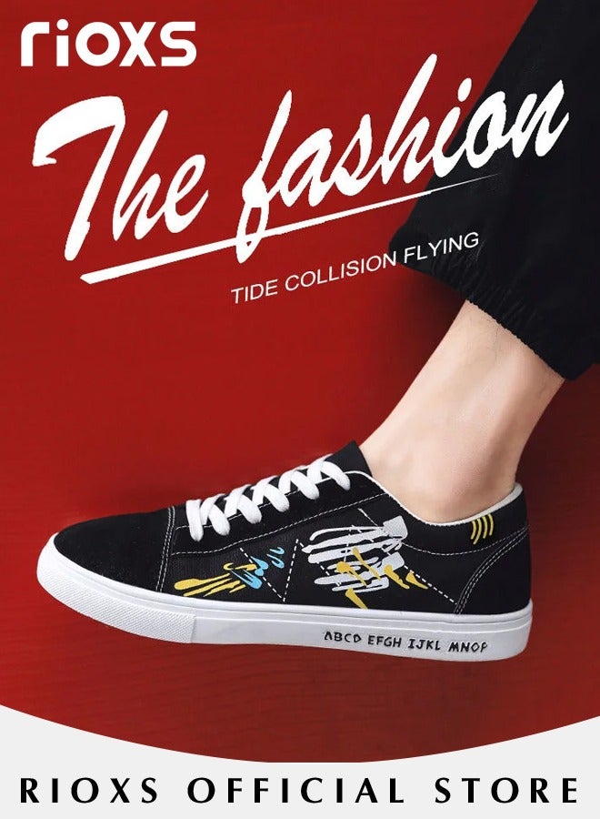 Men's Casual Canvas Low Top Sneakers, High-quality Lace Up Lightweight Breathable Shoes, Fashionable Comfortable Flat Shoes with Non-slip Sole, Sporty Outdoor Trainers, Suitable for Various Activities