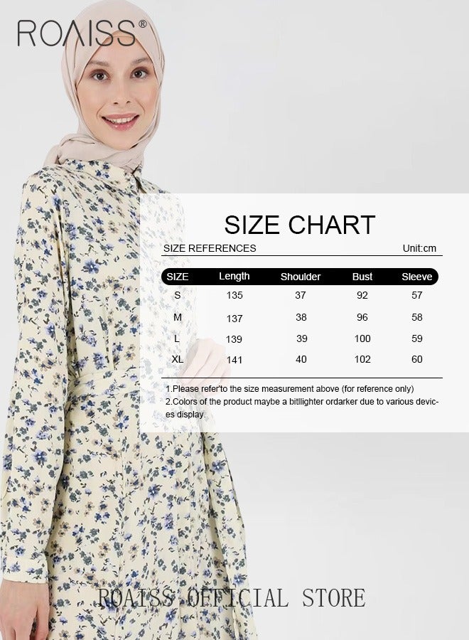 Women's Dress Simple Floral Long-Sleeve Long Dress Sweet Temperament A-Line Version Shirt Dress for Women Ladies