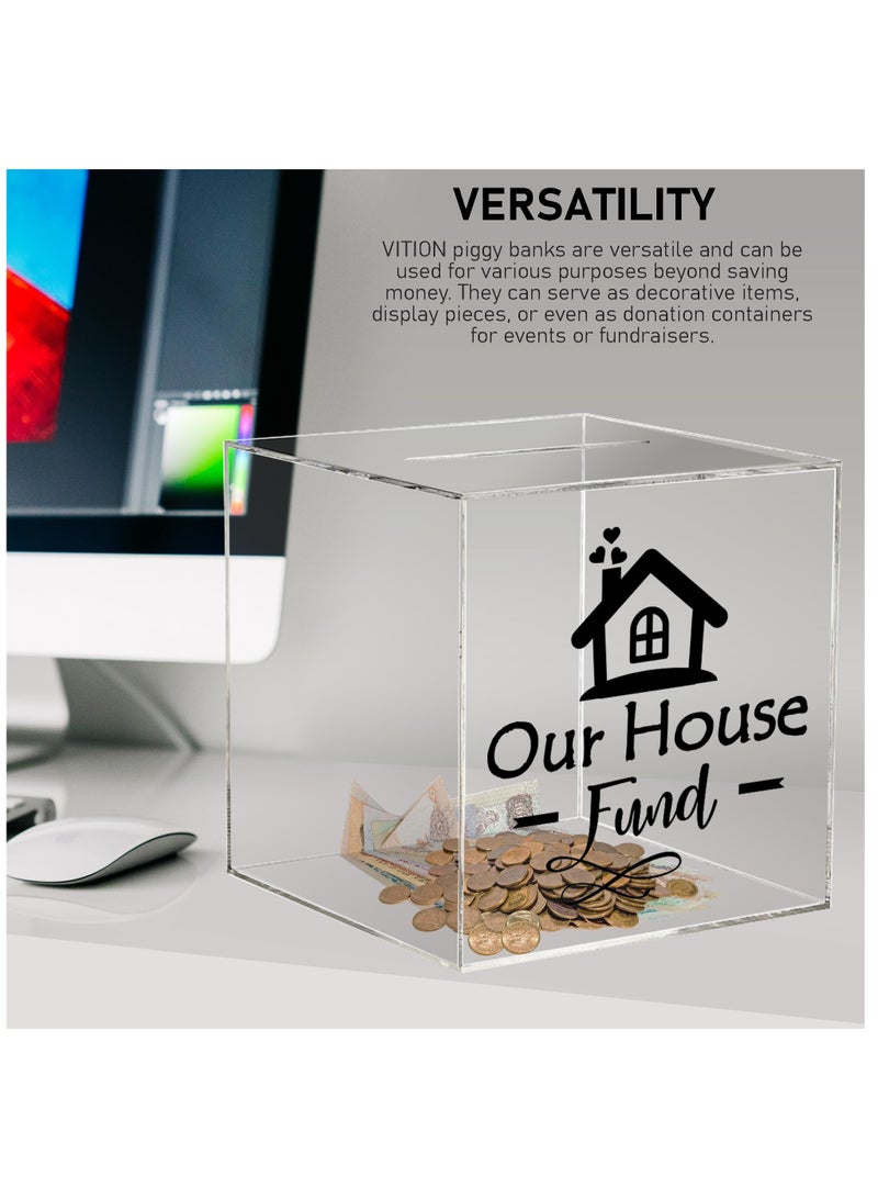 Piggy Bank for Adults Kids, Acrylic Piggy Bank for Boys Girls to Saving Money Cash Coin, Must Break to Open (Our House Fund, 18 x 18 cm)