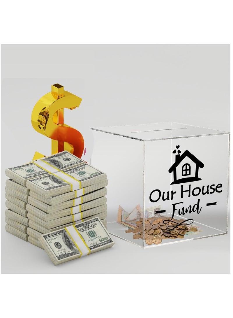 Piggy Bank for Adults Kids, Acrylic Piggy Bank for Boys Girls to Saving Money Cash Coin, Must Break to Open (Our House Fund, 18 x 18 cm)