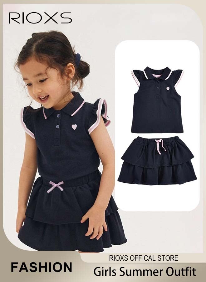 Toddlers Kids Girls Short Sleeve Button Up A Line Dress Round Neck Knitted 100% Cotton Princess Summer Doll Collar Dress