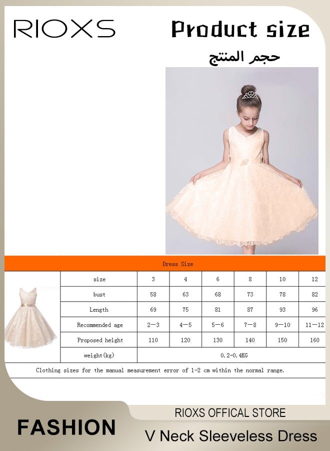 Kids Girls Elegant Lace Gowns Dress V Neck Sleeveless Dress Cute Princess Dress for Performance