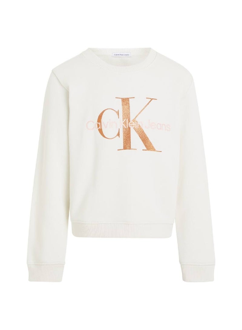 Calvin Klein Jeans Kids, Girls' Sweatshirt - Sportswear - Cotton , White