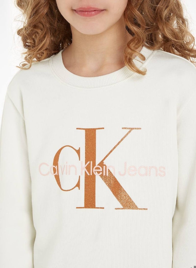 Calvin Klein Jeans Kids, Girls' Sweatshirt - Sportswear - Cotton , White