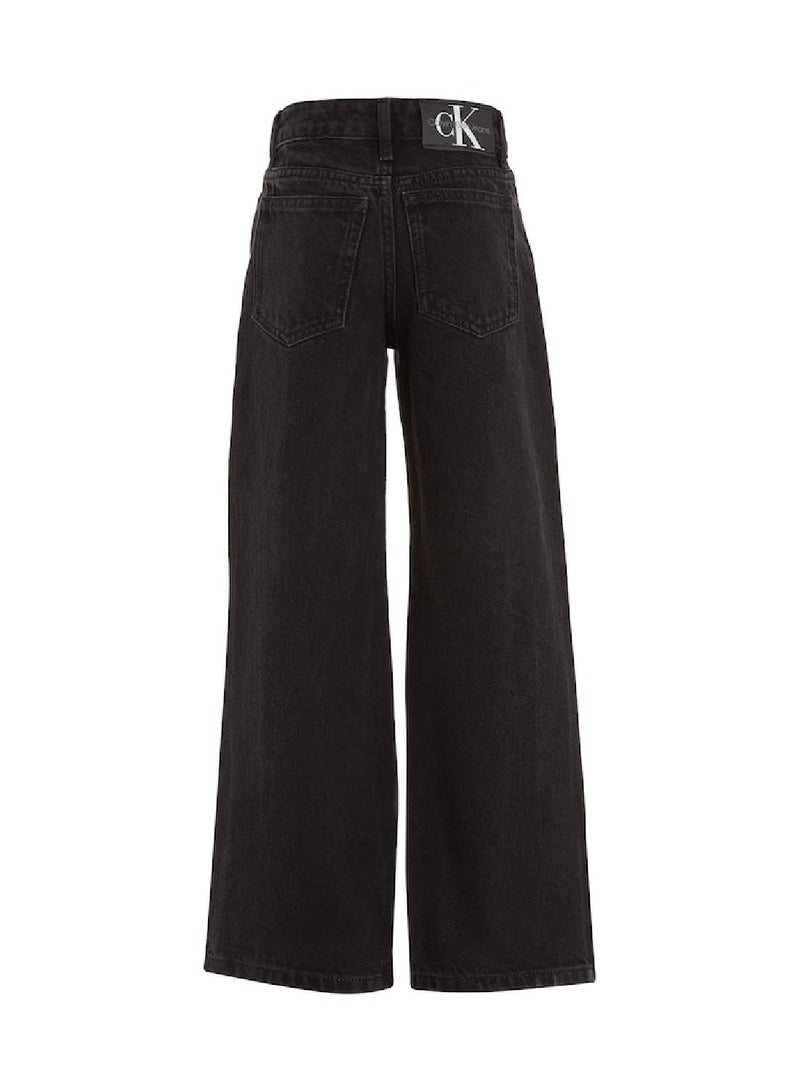 Calvin Klein Jeans Kids, Girls' Jeans - Wide leg - Casual Bottoms - Cotton , Black