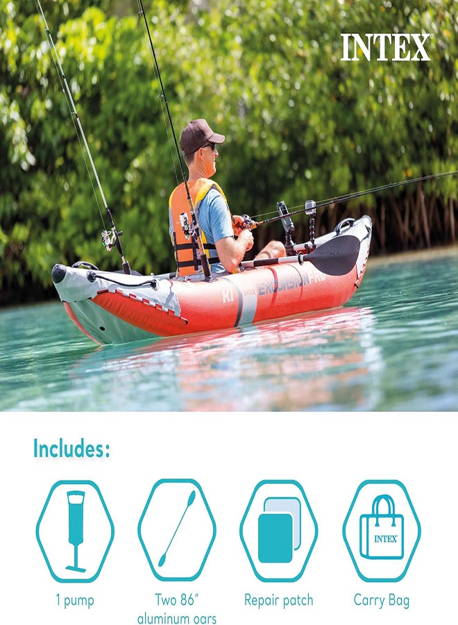 INTEX Excursion Pro Inflatable Kayak Series: Includes Deluxe 86in Kayak Paddles and High-Output Pump – SuperTough PVC – Adjustable Bucket Seat – Fishing Rod Holders – Grab Handles