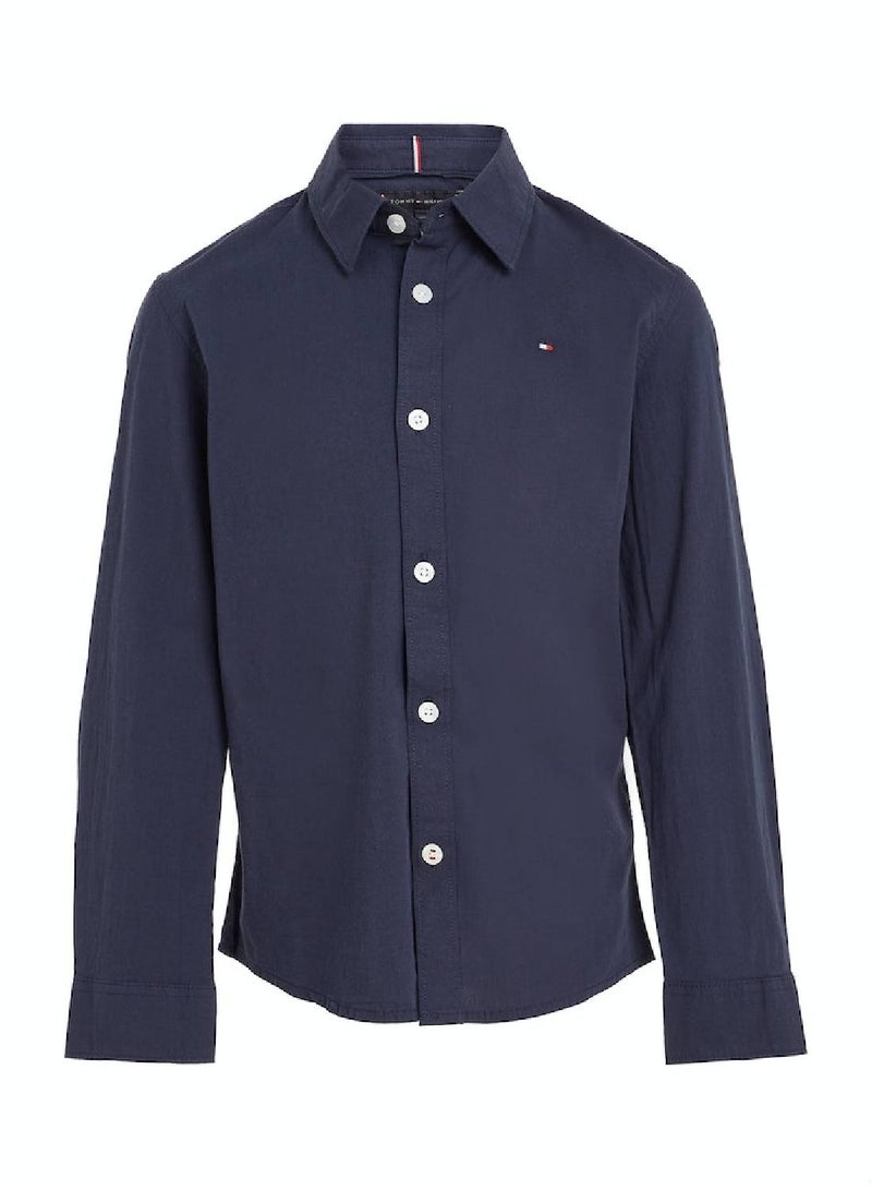 Boys' Stretch Cotton Poplin Casual Shirt, Navy