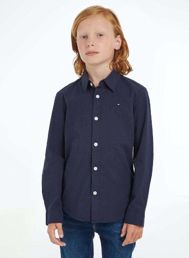 Boys' Stretch Cotton Poplin Casual Shirt, Navy